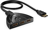 HDMI разветвитель 3 в 1QGECEN 4K, 1080P, HDCP, телевизоры и игровые консоли (сток)