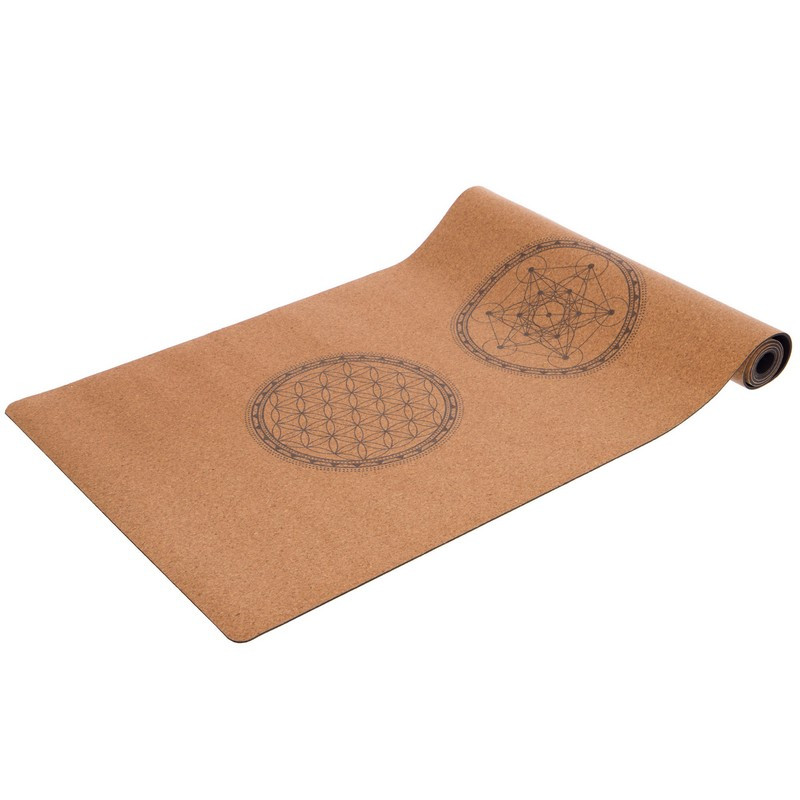 Двошаровий корковий килимок для йоги "Record FI-7156-8" (183x61x0,4см) із східним принтом Мандала