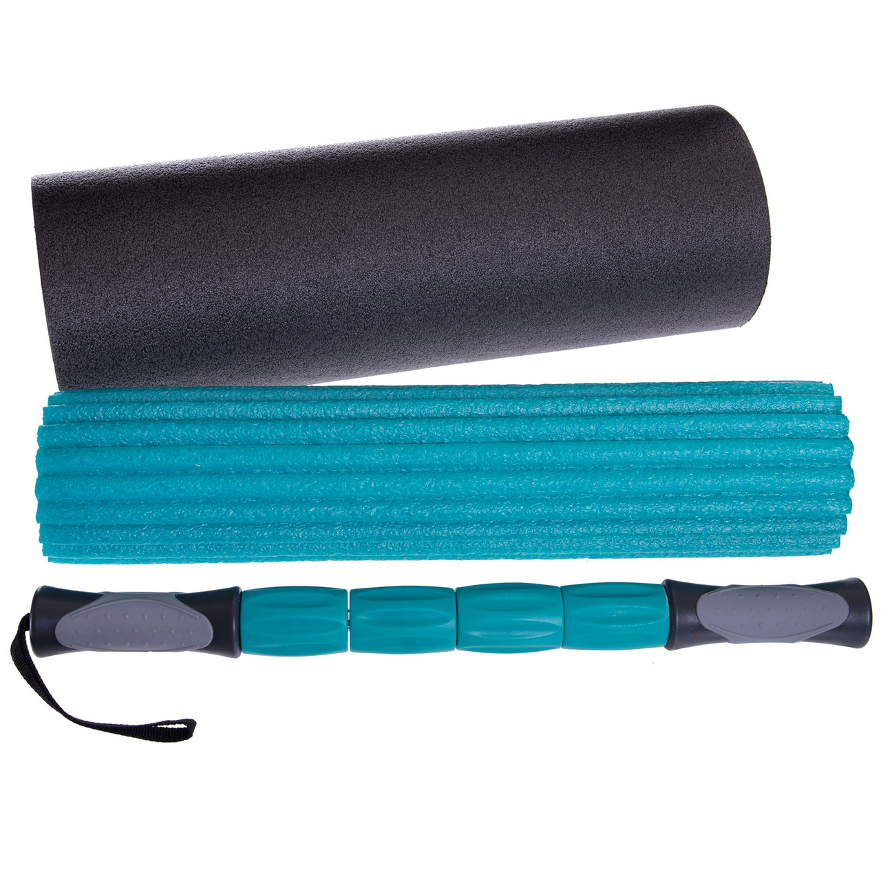 Йога ролер набір 3 в 1 Zelart  для опрацювання проблемних зон чорно-мʼятний