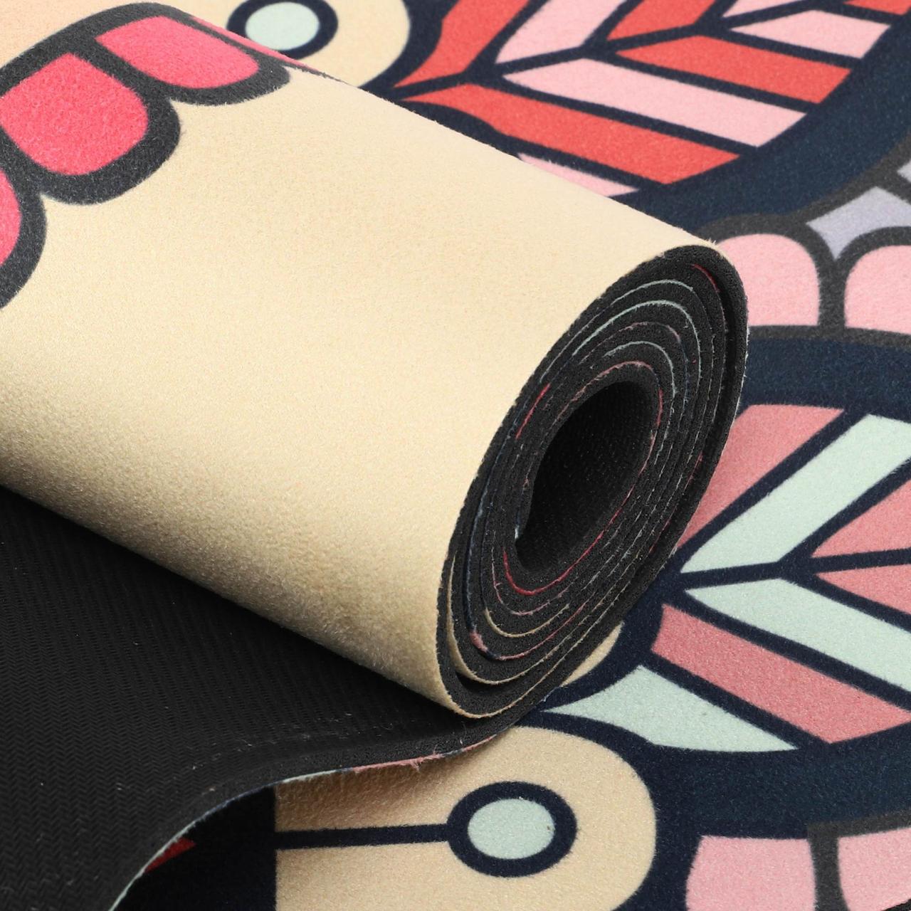 Двошаровий антиковзаючий килимок для йоги "Record FI-5662-14" (183x61x0,3 см) квітковий принт бежевий, фото 1