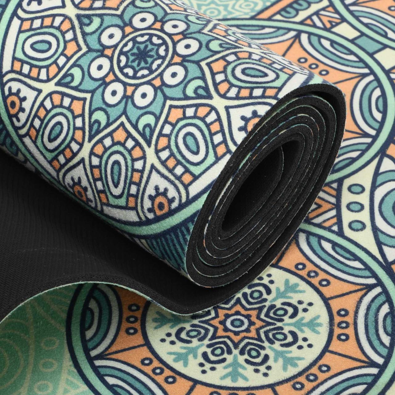 Двошаровий антиковзаючий замшевий килимок для йоги "Record FI-5662-15" (183x61x0,3 см) м'ятно-синьо-бежевий, фото 1