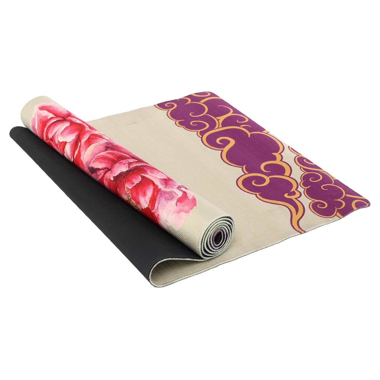 Килимок для йоги лляний Record 183x61x0,3 см з принтом Сакури, фото 1