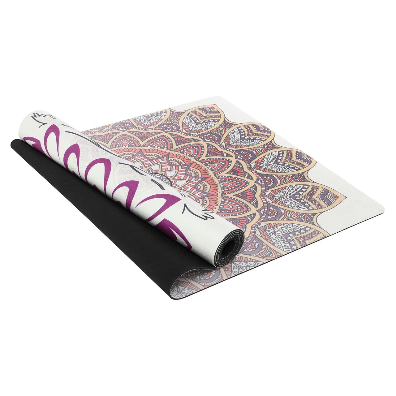 Килимок для йоги замшевий антиковзаючий Record 183x61x0,3см з принтом спокою лотоса