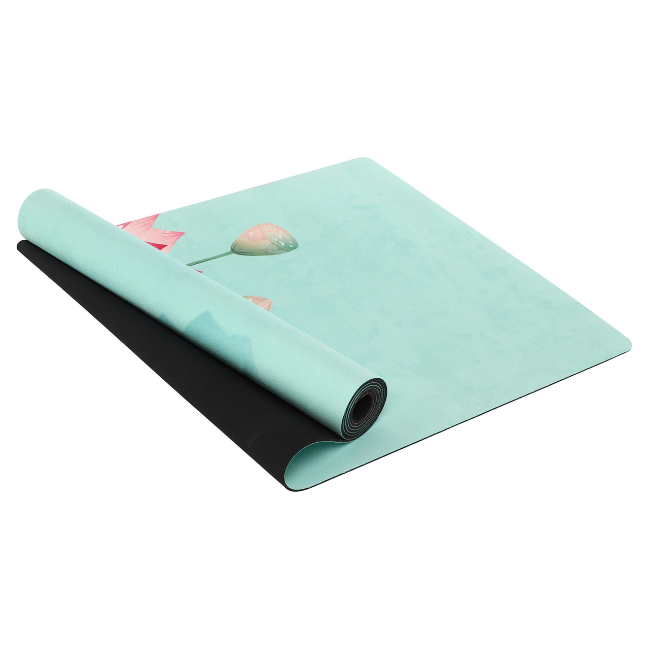 Килимок для йоги замшевий антиковзаючий Record 183x61x0,3см з ніжним бірюзовим принтом, фото 1