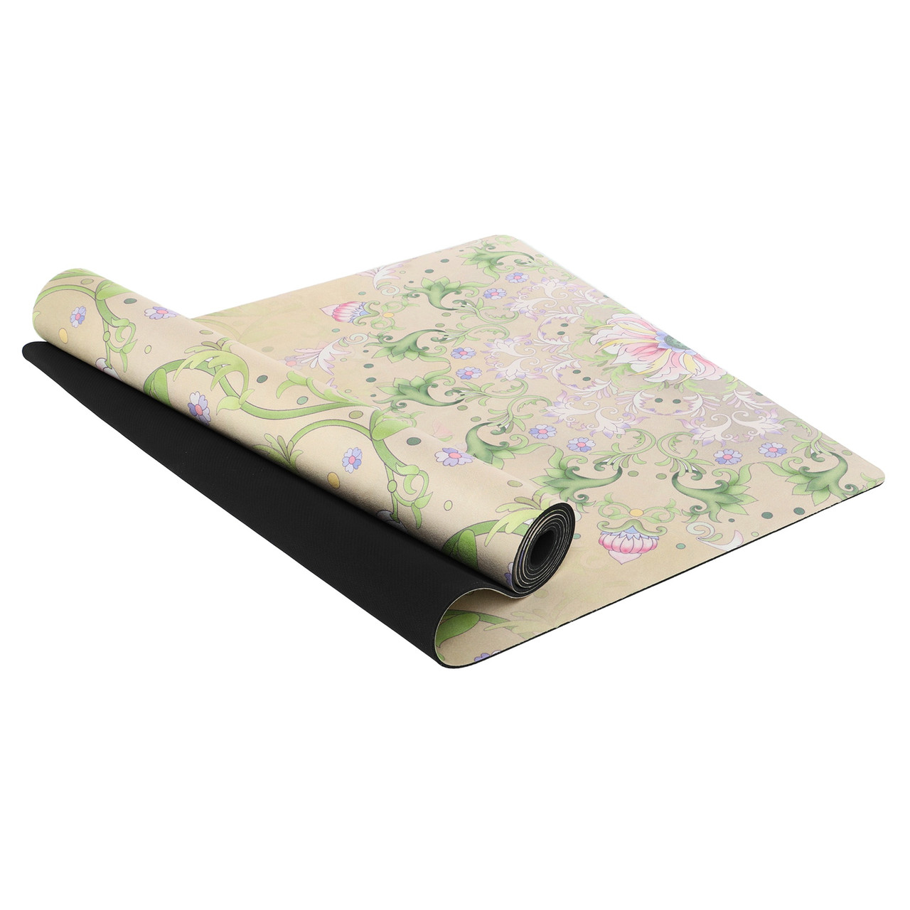 Килимок для йоги замшевий антиковзаючий Record 183x61x0,3см з барвистим квітковим принтом