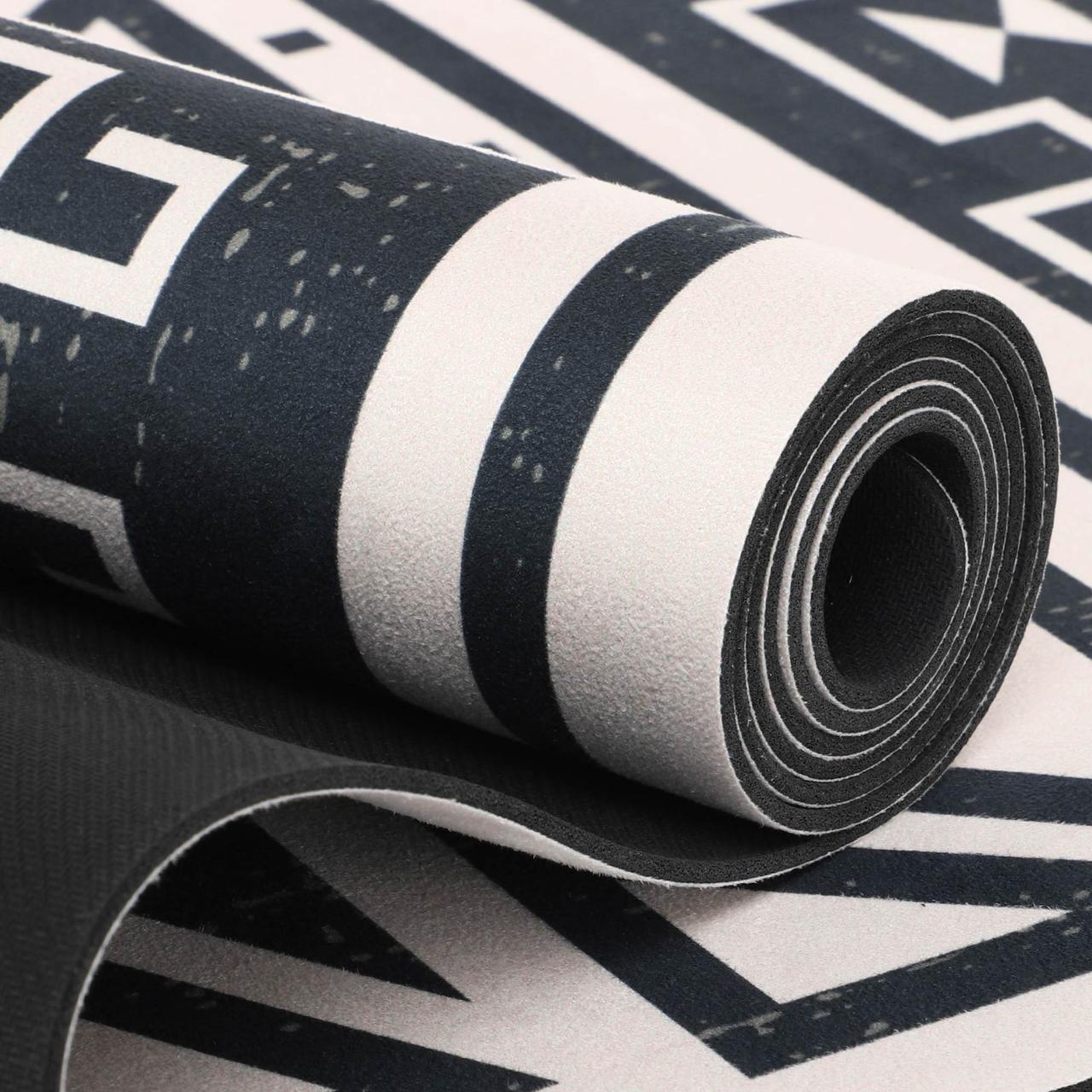 Двошаровий антиковзаючий замшевий килимок для йоги "Record FI-5662-43" (183x61x0,3 см) сіро-чорний, фото 1