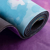 Двошаровий антиковзаючий замшевий килимок для йоги "Record FI-5662-19" (183x61x0,3 см) з акварельним принтом