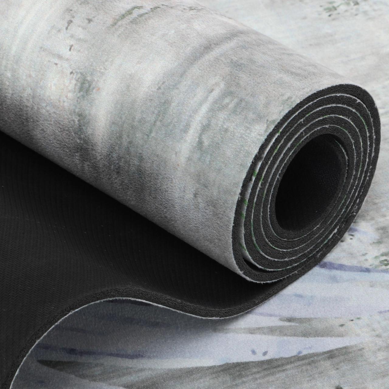 Двошаровий антиковзаючий замшевий килимок для йоги "Record FI-5662-20" (183x61x0,3 см) з принтом Перо Павліна