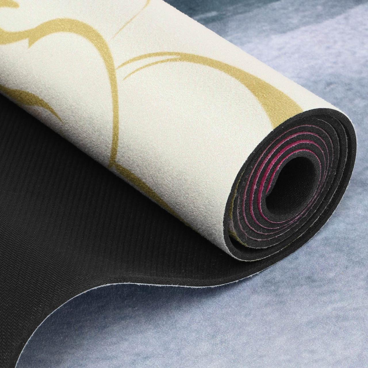 Двошаровий антиковзаючий замшевий килимок для йоги "Record FI-5662-22" (183x61x0,3см) з принтом індійського лотоса