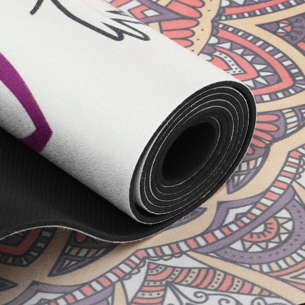 Двошаровий антиковзаючий замшевий килимок для йоги "Record FI-5662-24" (183x61x0,3 см) з принтом спокою лотоса