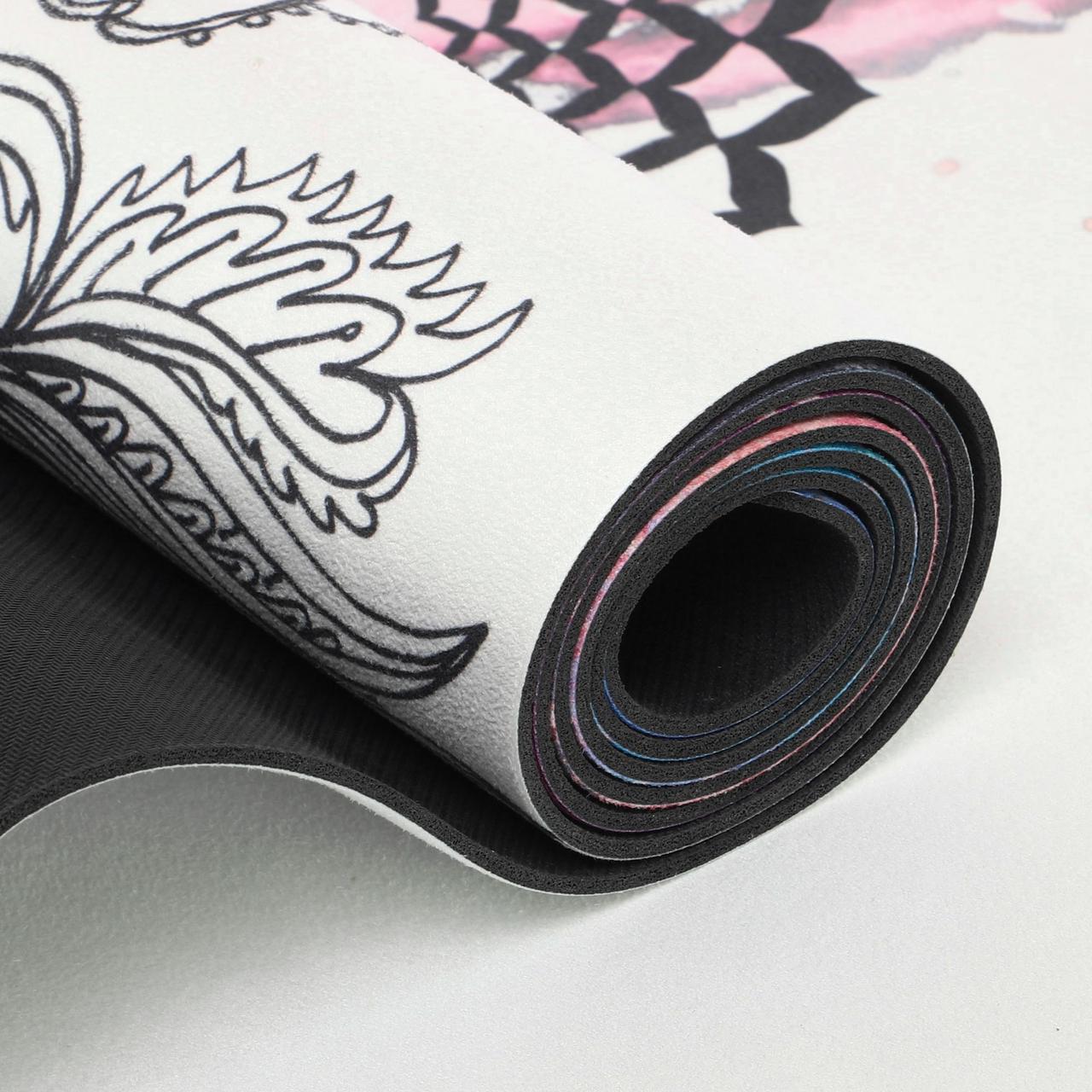 Двошаровий антиковзаючий замшевий килимок для йоги "Record FI-5662-25" (183x61x0,3см) з принтом чакри, фото 1