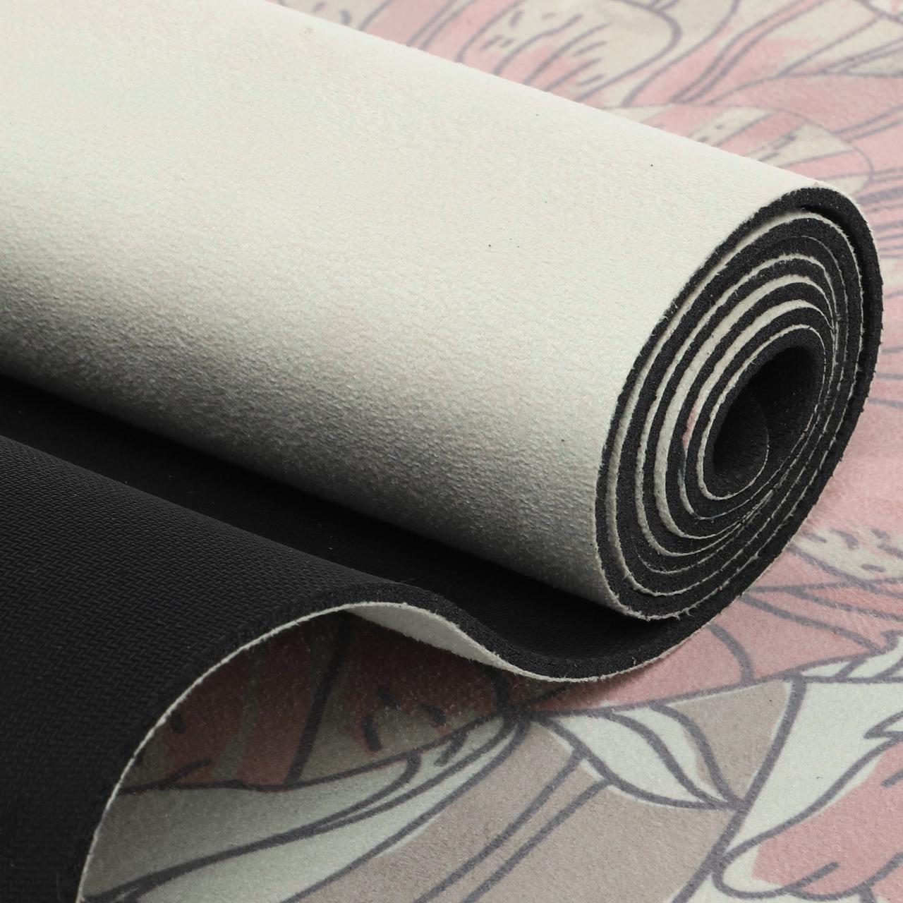 Двошаровий антиковзаючий замшевий килимок для йоги "Record FI-5662-33" (183x61x0,3см) з квітковим принтом, фото 1