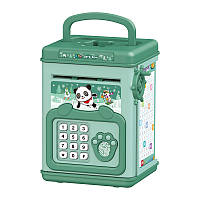 Сейф копилка электронная детская с купюроприемником кодовым замком и отпечатком пальца Зеленый