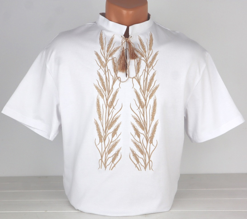 Футболка вишиванка Колоски на білому, футболка вишивка, футболка вишиванка, футболка з вишиванкою, футболка вишита, фото 1
