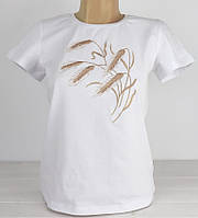 Футболка з вишивкою жіноча Колоски на білому, футболка вишивка,футболка вишиванка,футболка з вишиванкою,футболка вишита