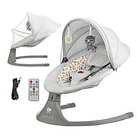Кресло-качалка Kinderkraft Lumi 2 Light Grey, укачивающий шезлонг для новорожденных