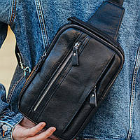 Кожаная сумка-слинг через плече мужская TidinBag черная 56482-V