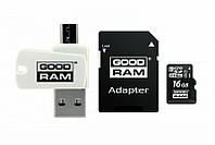 Карта памяти MicroSDHC 16GB UHS-I Class 10 Goodram + SD-adapter + OTG Card reader (M1A4-0160R SK, код: 1901161