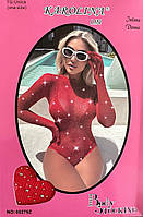 Боді зі стразами довгий рукав з пальцями ТМ Karolina червоний