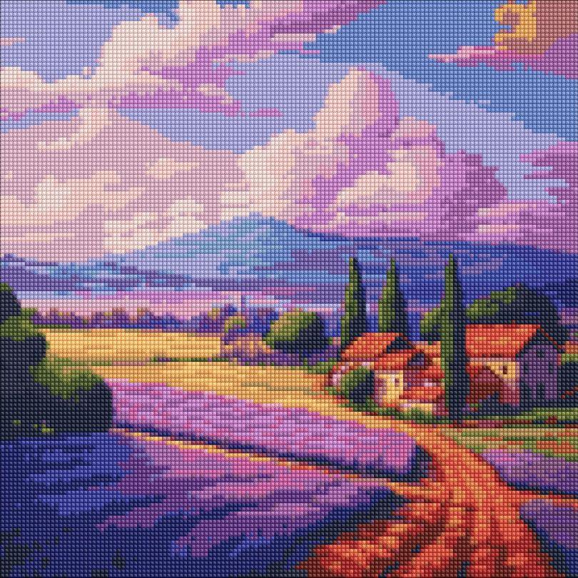 Картина зі страз Ідейка Лавандове поле ©art_selena_ua (AMO7966) 40 х 40 см (На підрамнику)