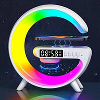 Смарт-ночник RGB светильник G63 mini, с Bluetooth колонкой, беспроводной зарядкой 10W, часами