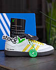 Кросівки жіночі шкіряні Adidas Samba Кросівки адідас білі з жовтими полосками на низькій підошві, фото 10