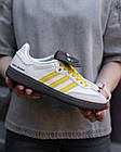 Кросівки жіночі шкіряні Adidas Samba Кросівки адідас білі з жовтими полосками на низькій підошві, фото 8