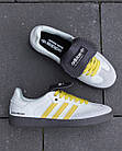 Кросівки жіночі шкіряні Adidas Samba Кросівки адідас білі з жовтими полосками на низькій підошві, фото 9