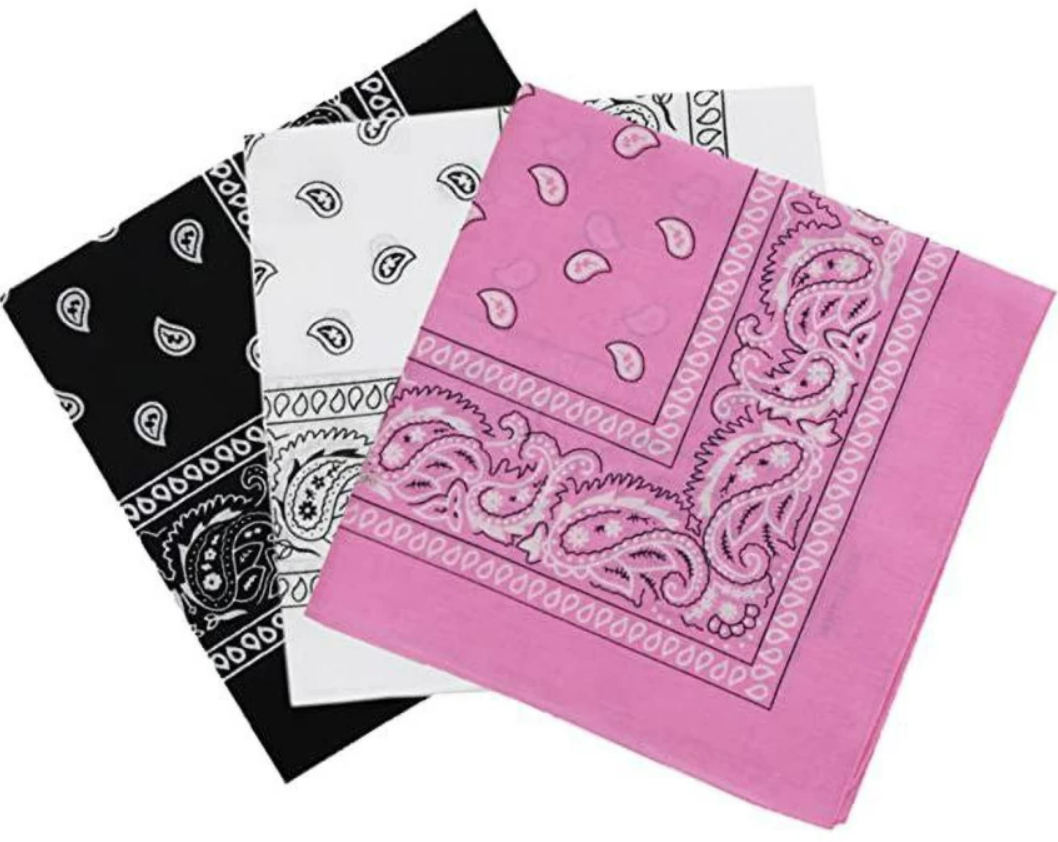 Бандана бавовняна мікс 3 шт чорна + біла + рожева