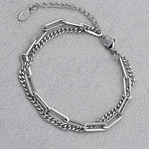 Браслет сдвоенные звенья две цепочки в один серебристого цвета Stainless Steel длинна регулируемая толщина 8мм