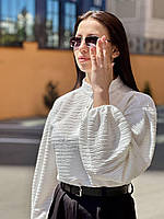 Женская элегантная блузка "3D" однотонная (Размеры 42-44, 46-48, 50-52, 54-56), Белая