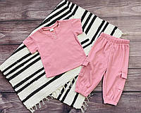 Летний костюм для девочки (футболка+штаны) 80, 86, 92, 98 см Розовый