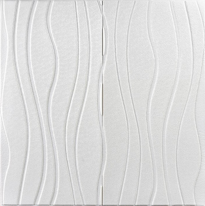 3Д панелі стельові самоклеючі, 3D панелі самоклейка для стелі та стін 700х700х7 мм Хвиля, Білий, фото 1