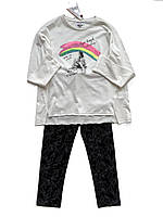 Комплект для дівчинки лонгслів реглан для дівчини OVS 2000-61 білий з веселкою+ легінси чорні трикотажні