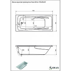 Ванна акрилова прямокутна SWAN BRINA 180*80 + ніжки, фото 4