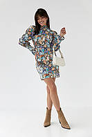 Платье с цветочным принтом и рюшами hot fashion - голубой цвет, M (есть размеры) L sp