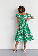 Платье в крупные цветы с открытыми плечами - зеленый цвет, M (есть размеры) L sp