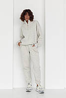 Женский спортивный костюм с молнией на воротнике - светло-серый цвет, L/XL (есть размеры) sp