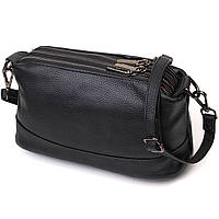 Удобная сумка на три отделения из натуральной кожи 22094 Vintage Черная sp