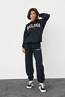 Женский спортивный костюм на флисе с принтом Chelsea - черный цвет, L (есть размеры) sp