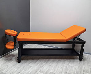 Дерев'яний масажний стіл посилений з підголівником та отвором для обличчя кушетка КР-10+BLACK_ORANGE_ST