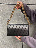 Жіноча сумка клатч через плече на товстій ланцюжку чорна, фото 3