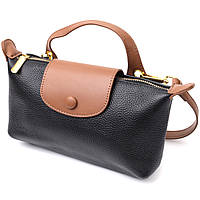 Стильна жіноча сумка з цікавим клапаном із натуральної шкіри Vintage 22252 Чорна sp