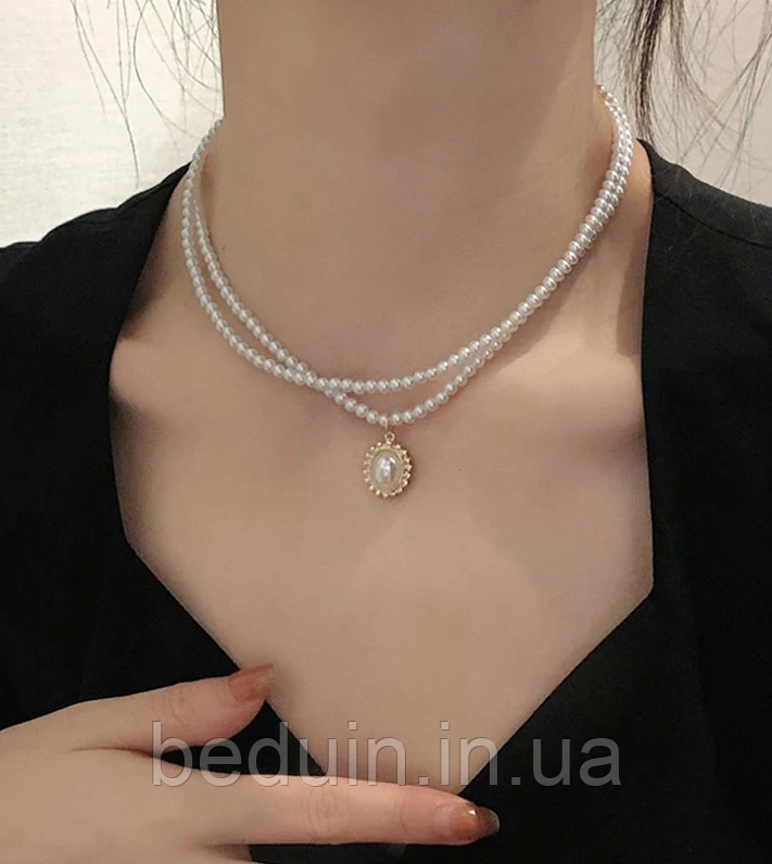 Перлове вінтажне кольє підвіска на шию з каменем — Aushal Jewellery