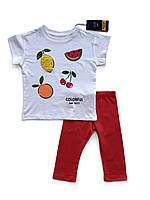 Комплект костюм для дівчинки OVS футболка біла з фруктами + велосипедки коралові трикотажні 2000-2 (104 см)