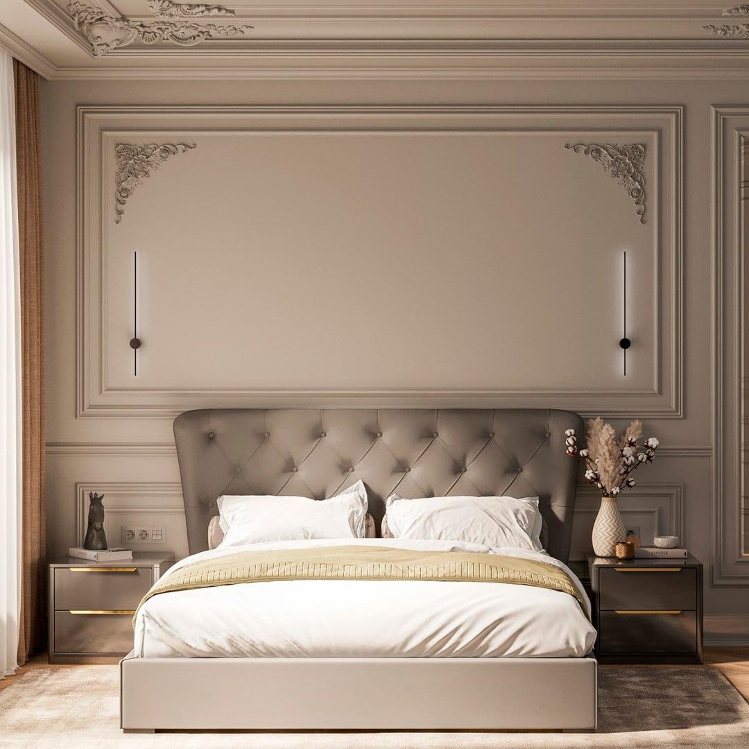 Купить Стильная двуспальная коричневая кровать с мягким изголовьем ...