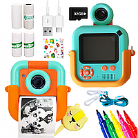 Термо видеокамера фотоаппарат для детей с печатью на термобумаге фотографий мгновенной печати с играми FoxFoto