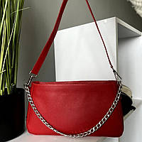 Классическая красная женская сумочка для повседневного использования, Сумка наплечная из натуральной кожи