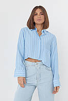 Укороченная рубашка в полоску с акцентным карманом - голубой цвет, L (есть размеры) sp