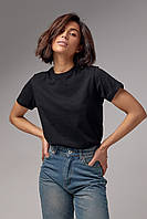 Базовая женская однотонная футболка - черный цвет, L (есть размеры) sp